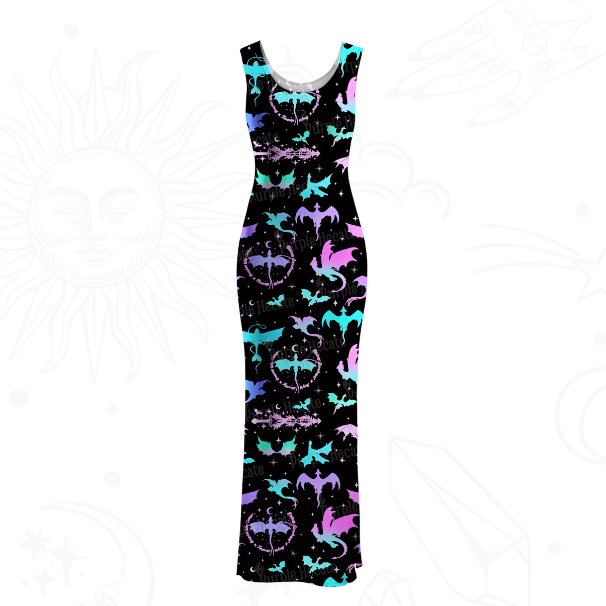 Purplehecate Neon Fantasy Dragon Allover Mesh Maxi Tank Beach Dress