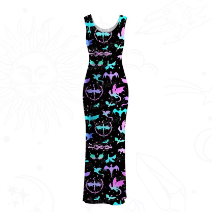Purplehecate Neon Fantasy Dragon Allover Mesh Maxi Tank Beach Dress