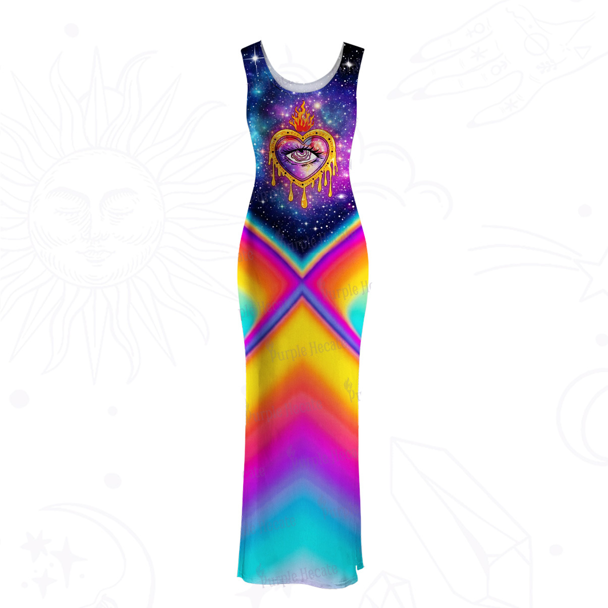 Purplehecate Sacred Flame of Love Mesh Maxi Tank Beach Dress
