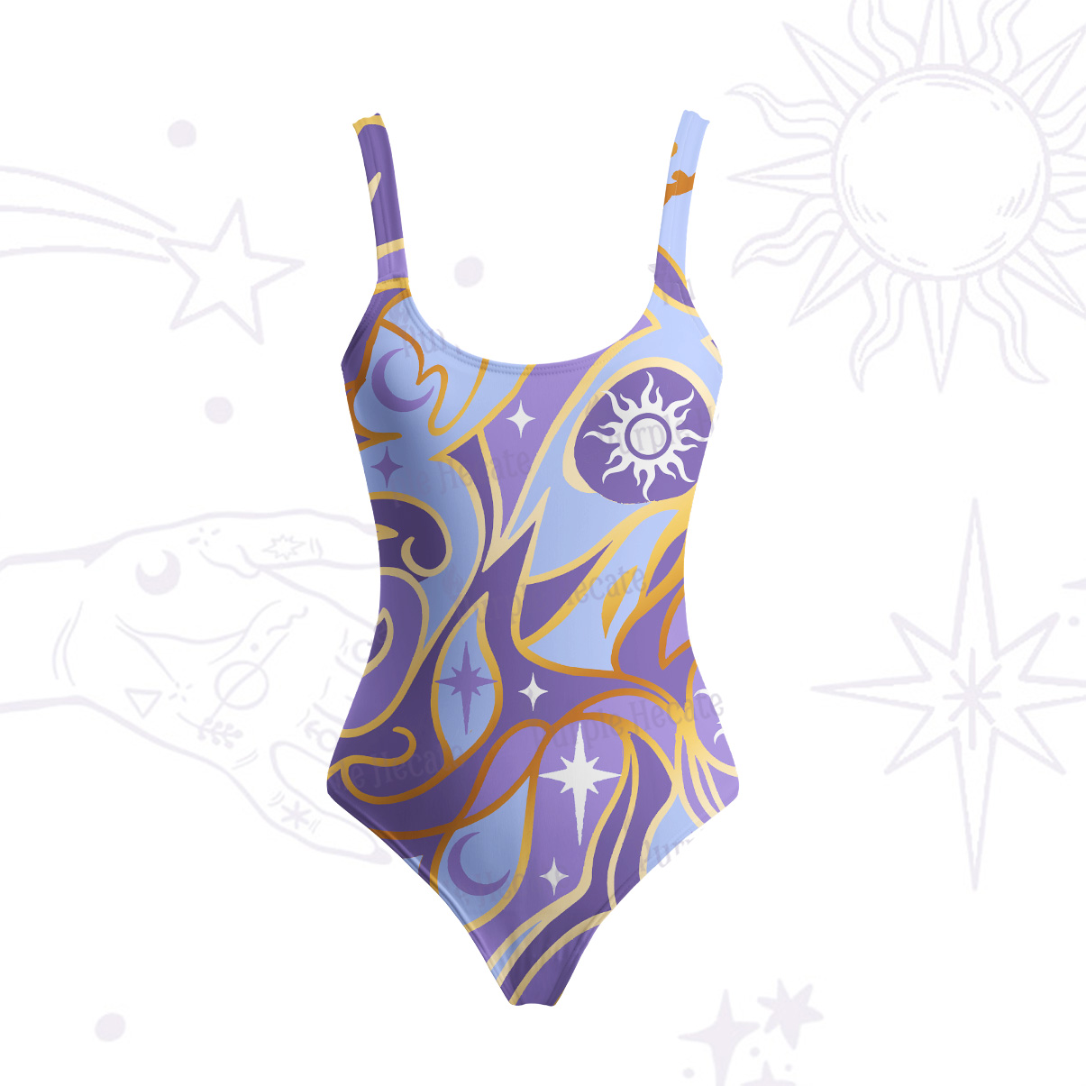 Purplehecate Divination Night Print Tank One Piece Swimsuit