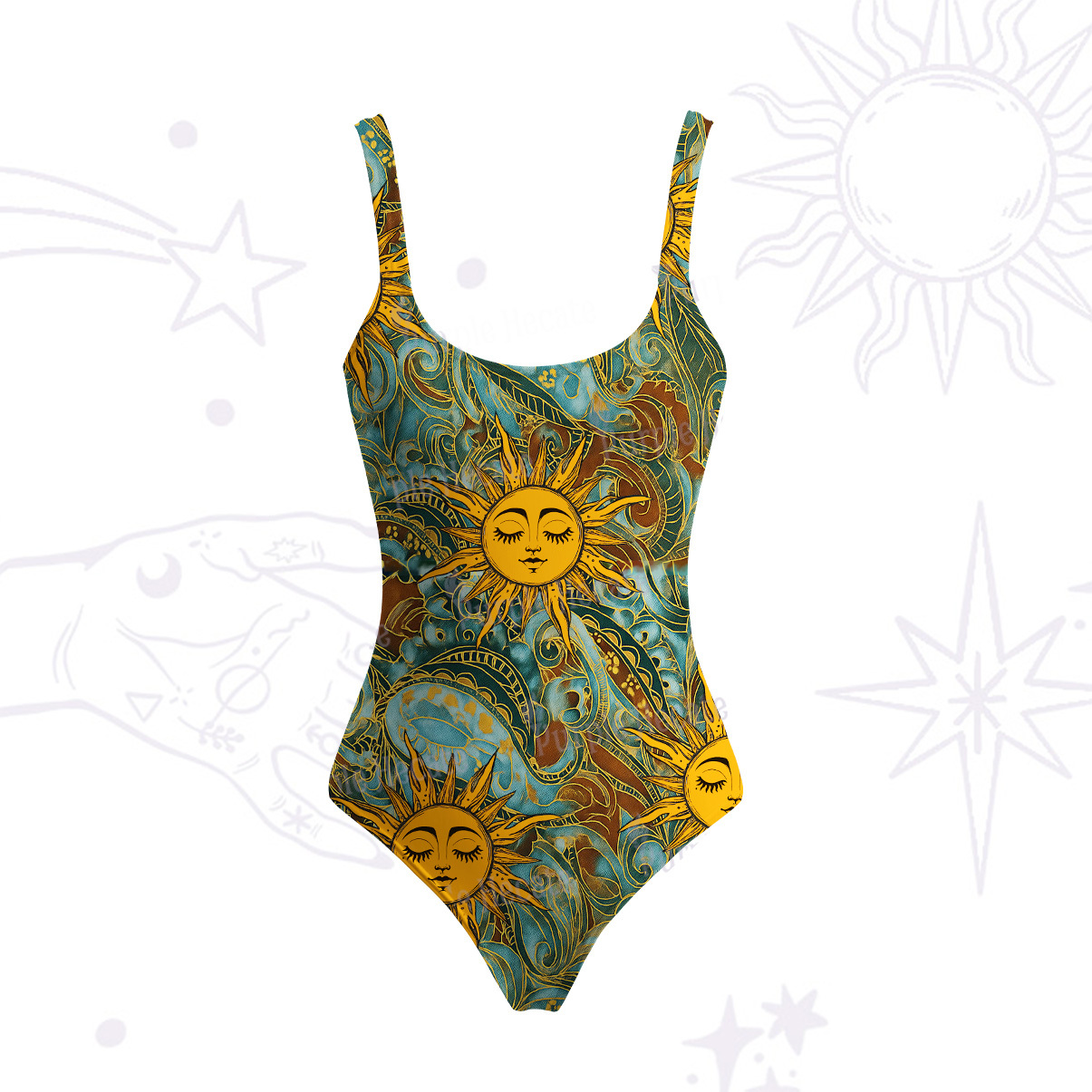 Purplehecate Golden Sun Wheel Tank One Piece Swimsuit