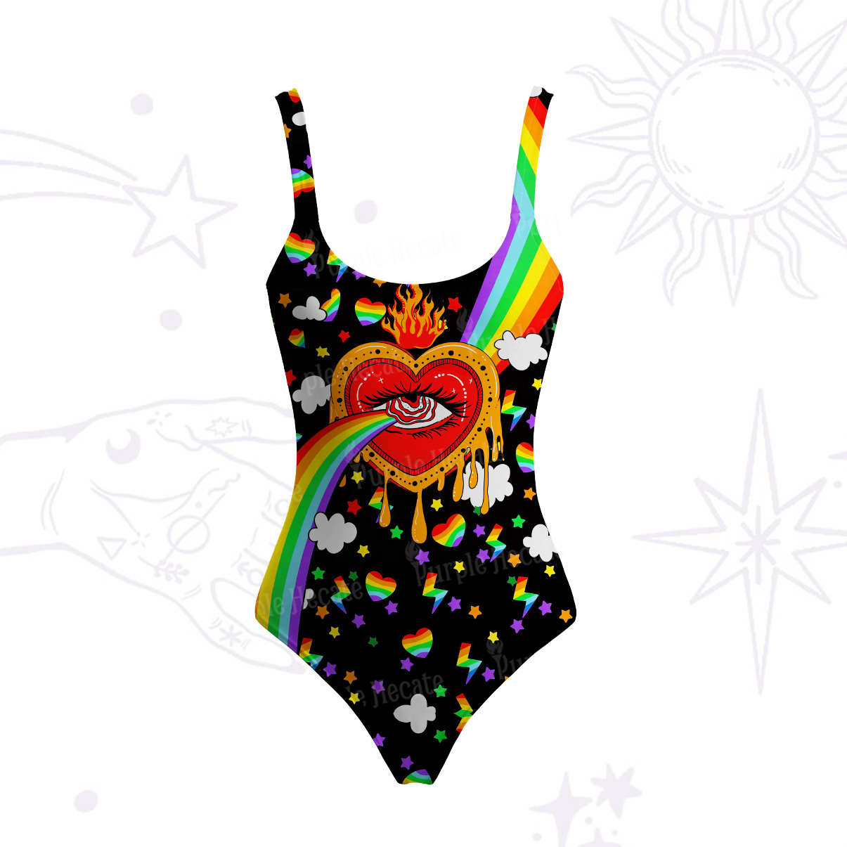 Purplehecate Rainbow Sacred Heart All Seeing Eye Pride Tank One Piece Swimsuit