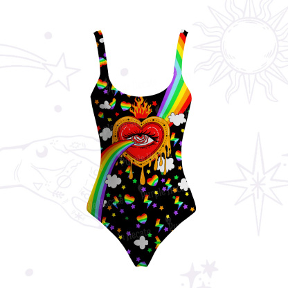 Purplehecate Rainbow Sacred Heart All Seeing Eye Pride Tank One Piece Swimsuit