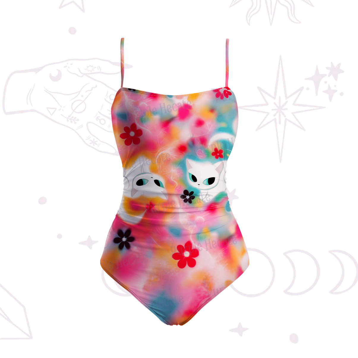Purplehecate Color Splash Cat Slim-Strap Swimsuit