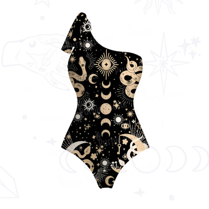 Purplehecate Divine Serpent Under the Moon One-Shoulder One-Piece Swimsuit