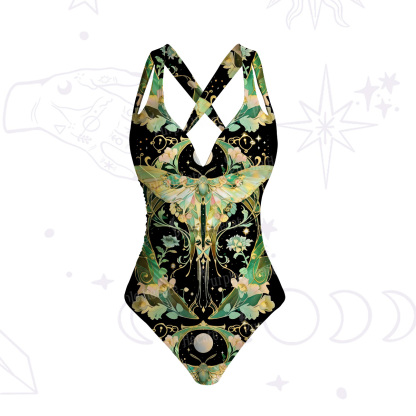 Purplehecate Moon Moth  Rave One-Piece Swimsuit