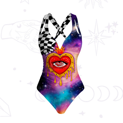 Purplehecate Flaming Eye of the Heart One-Piece Swimsuit