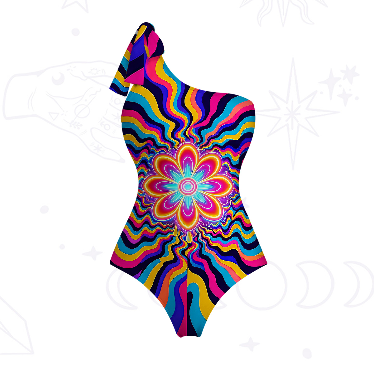 Purplehecate Psychedelic Bloom One-Shoulder One-Piece Swimsuit