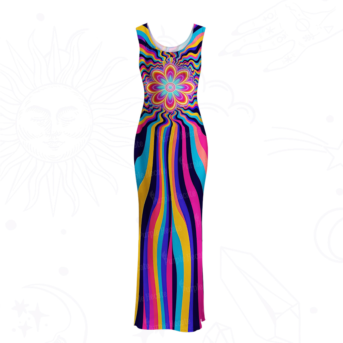 Purplehecate Psychedelic Bloom Mesh Maxi Tank Beach Dress