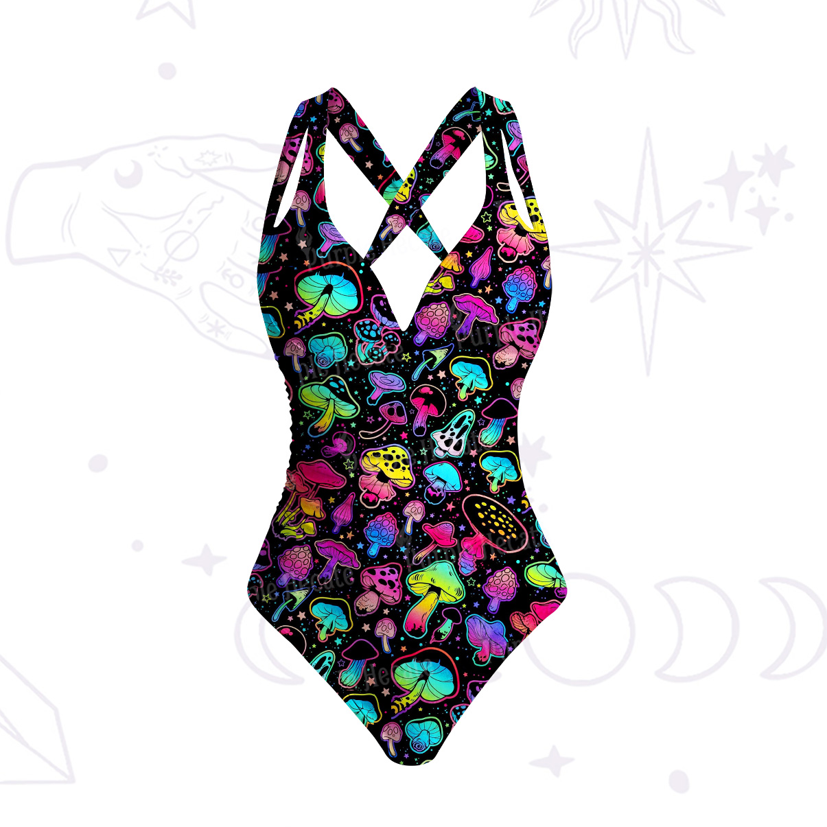 Purplehecate Psychedelic Mushroom Rave One-Piece Swimsuit