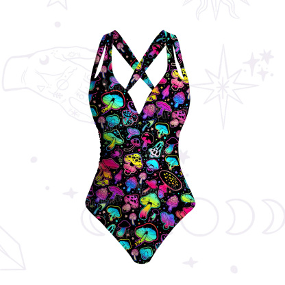 Purplehecate Psychedelic Mushroom Rave One-Piece Swimsuit