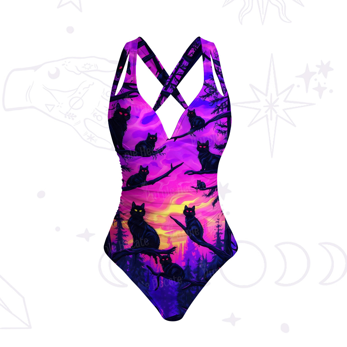 Purplehecate Twilight Forest Guardian Cat One-Piece Swimsuit