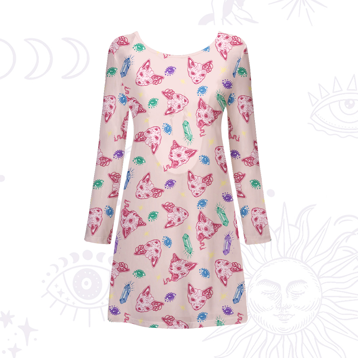 Purplehecate Crystal Cat Skull Beachwear Cover-Up Dress