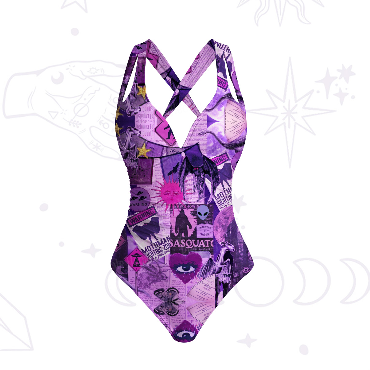 Purplehecate Cryptid Warning Collage One-Piece Swimsuit