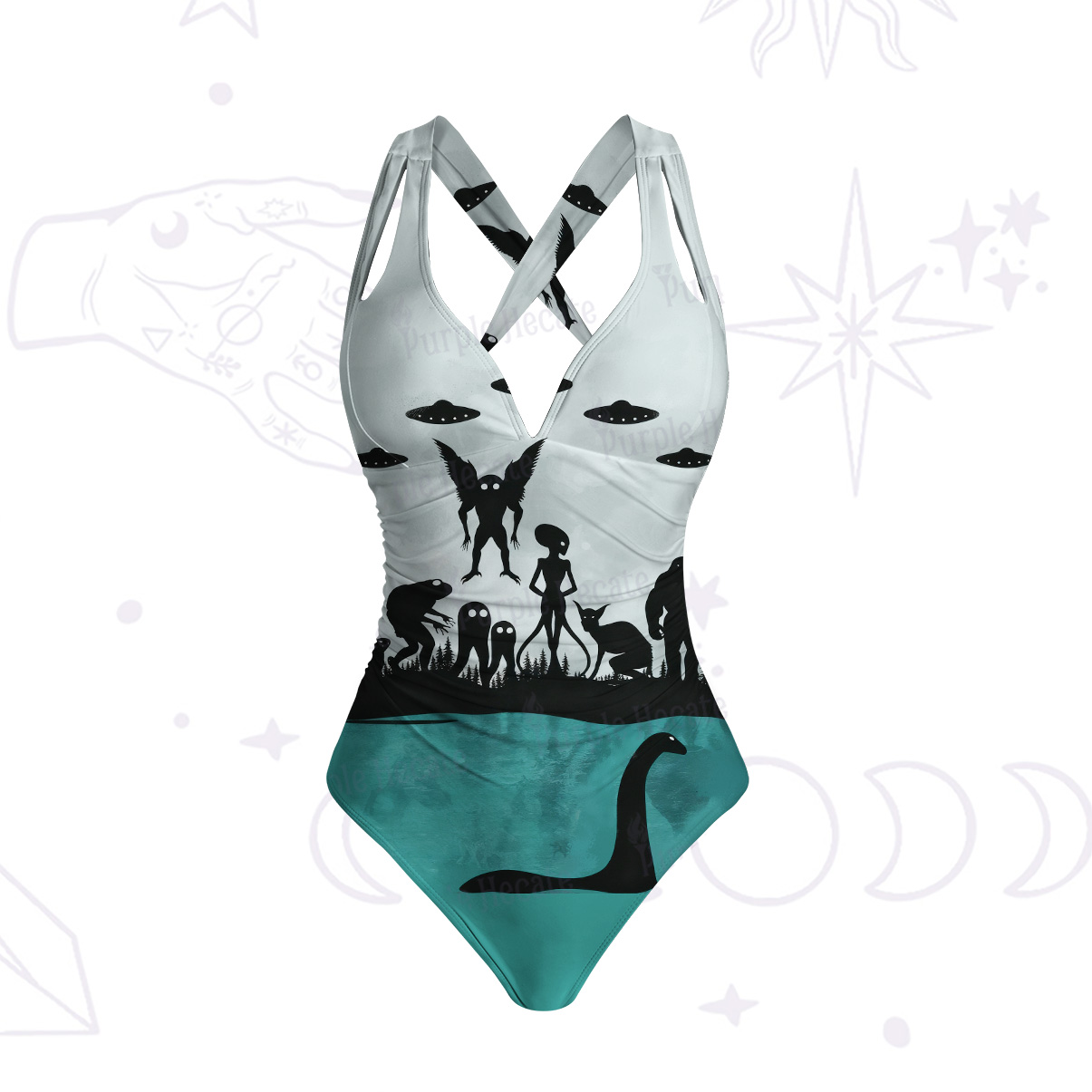 Purplehecate Alien Lake Monster Encounter One-Piece Swimsuit