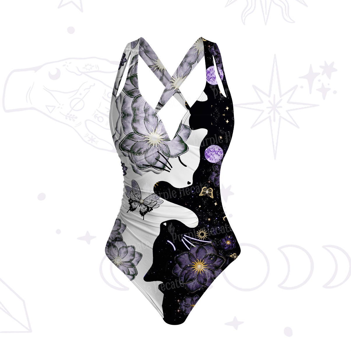 Purplehecate Starlit Cats & Butterflies One-Piece Swimsuit