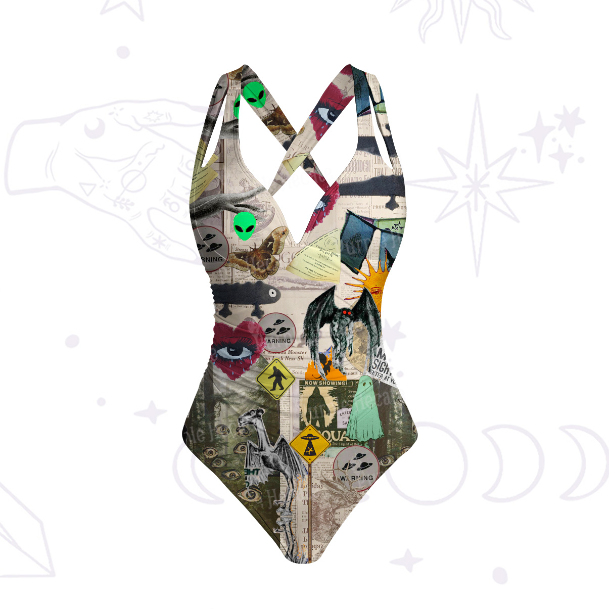 Purplehecate Cryptid Warning Collage One-Piece Swimsuit
