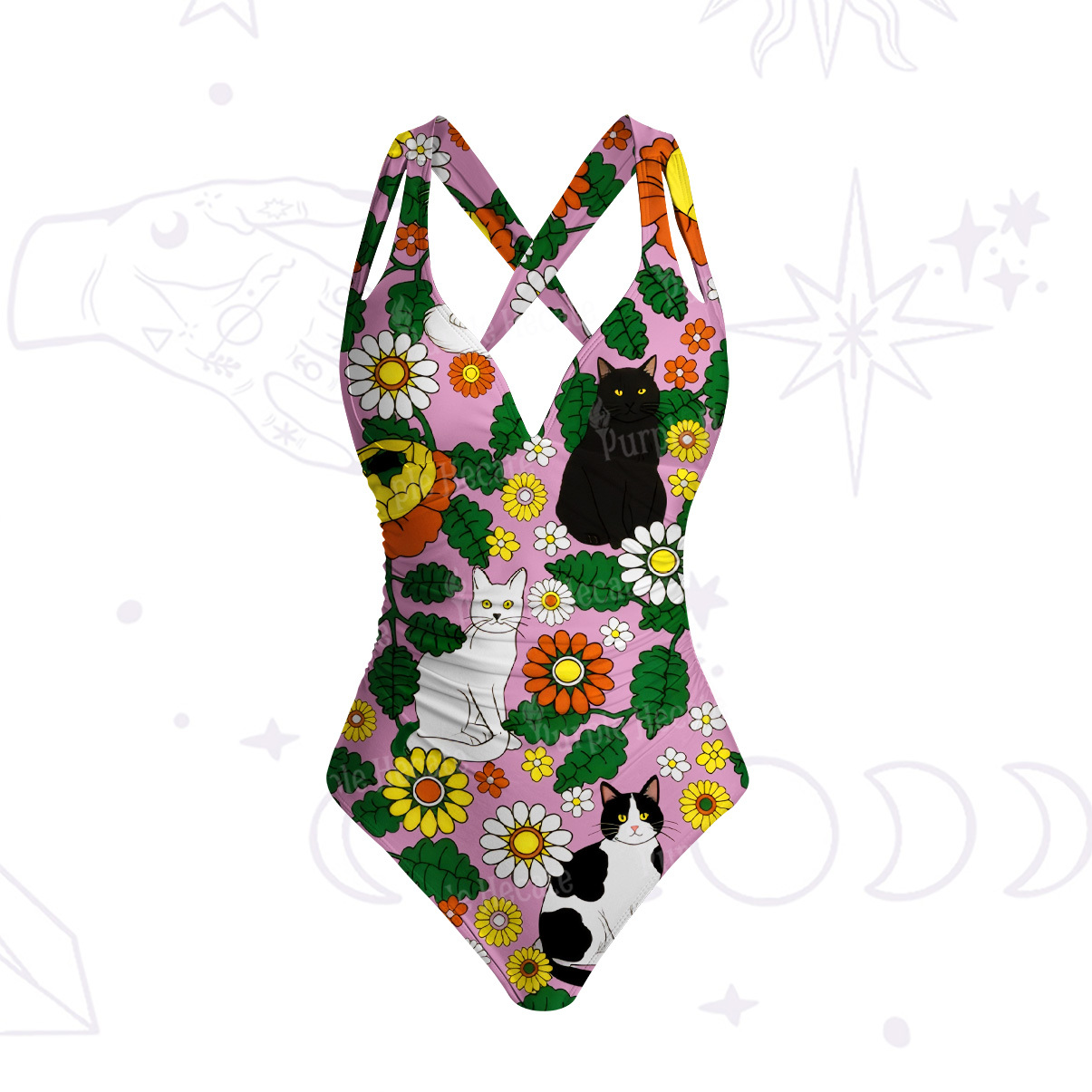 Purplehecate Daisy Cat Garden One-Piece Swimsuit