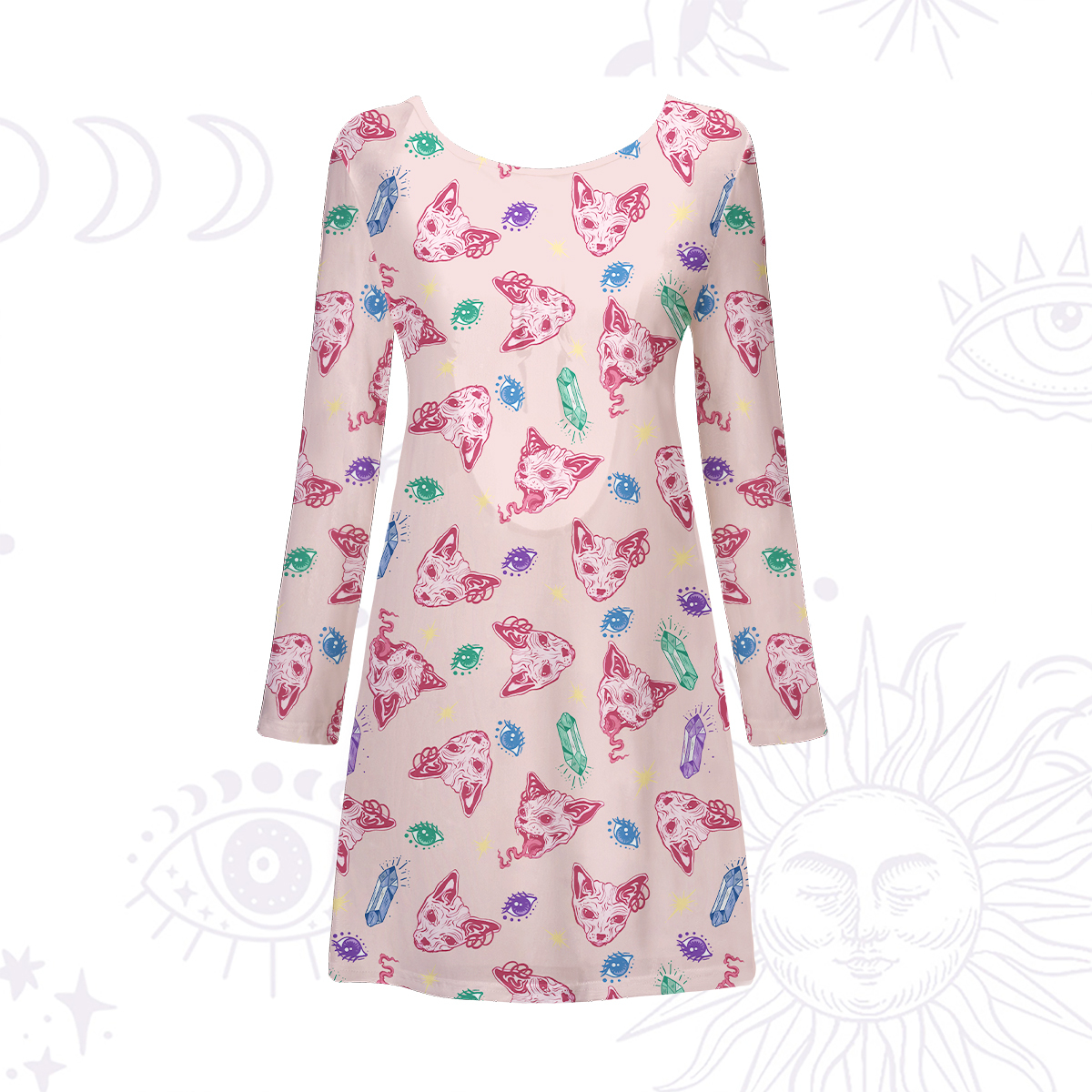 Purplehecate Crystal Cat Skull Beachwear Cover-Up Dress