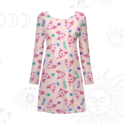 Purplehecate Crystal Cat Skull Beachwear Cover-Up Dress