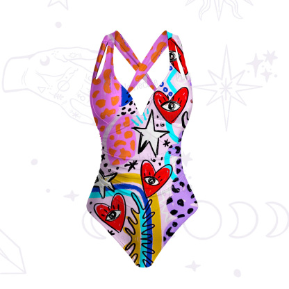 Purplehecate Cosmic Love Eyes Graffiti One-Piece Swimsuit