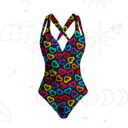 Purplehecate Psychedelic Neon Hearts One-Piece Swimsuit