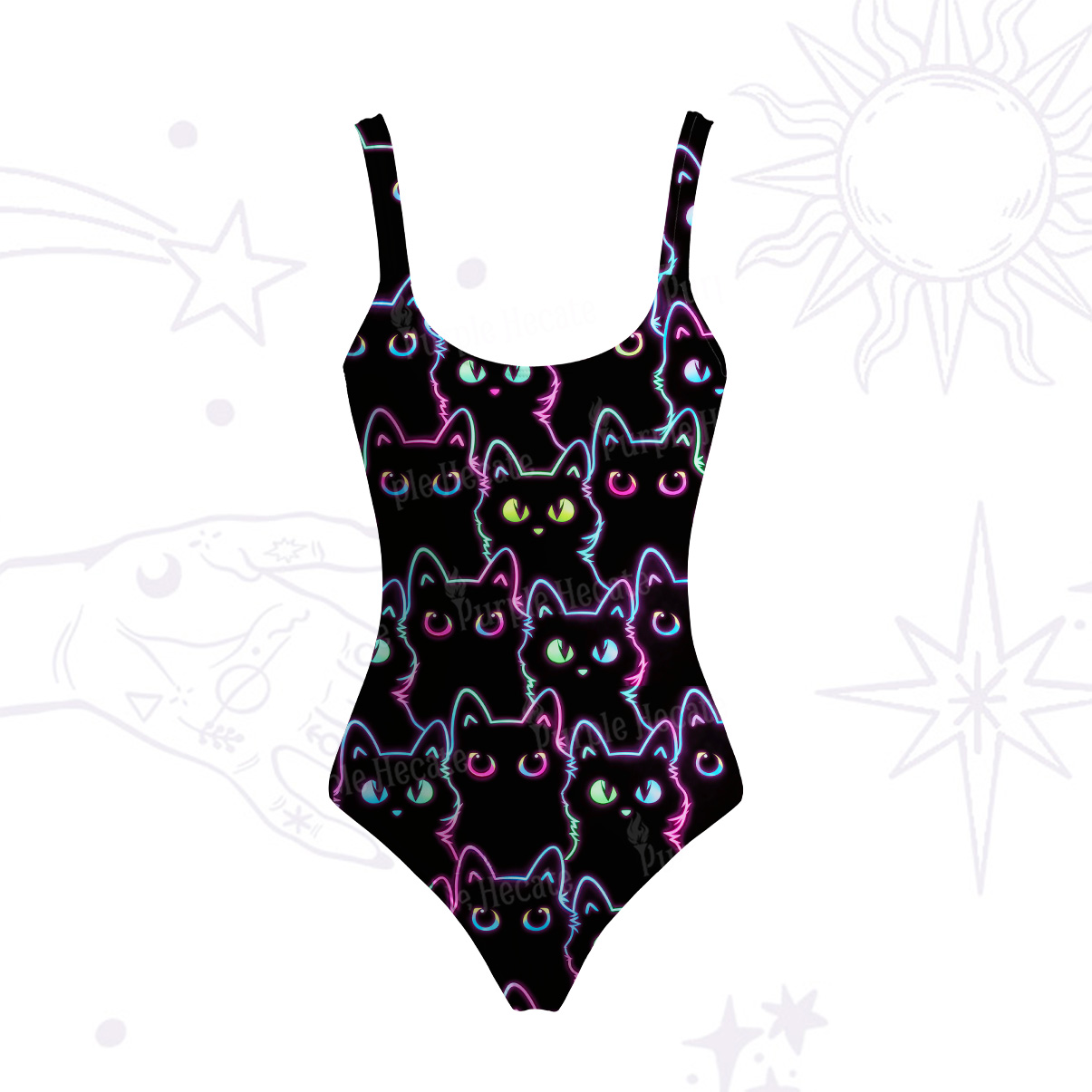 Purplehecate Neon Glow Stacked Cats Tank One Piece Swimsuit
