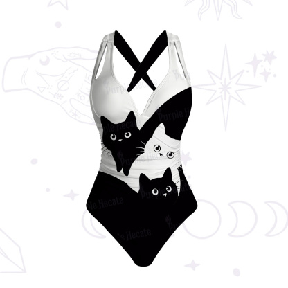 Purplehecate Curious Cats One-Piece Swimsuit
