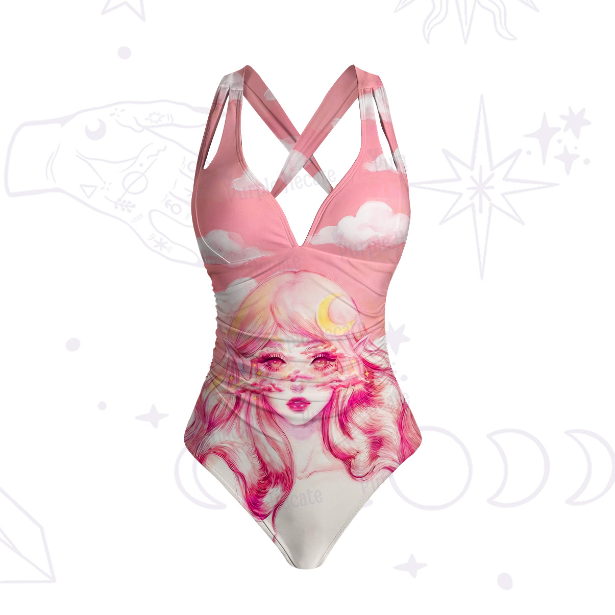 urplehecate Pink Moon Goddess Witchy One-Piece Swimsuit