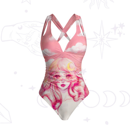 urplehecate Pink Moon Goddess Witchy One-Piece Swimsuit