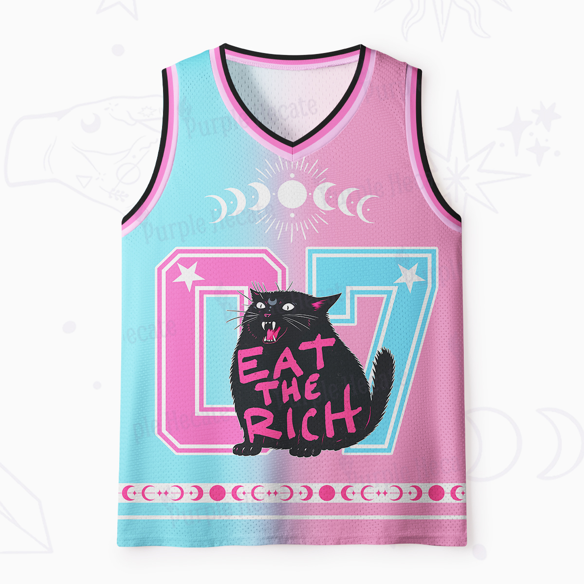 Purplehecate Eat The Rich Cat Mesh Jersey Tank Top