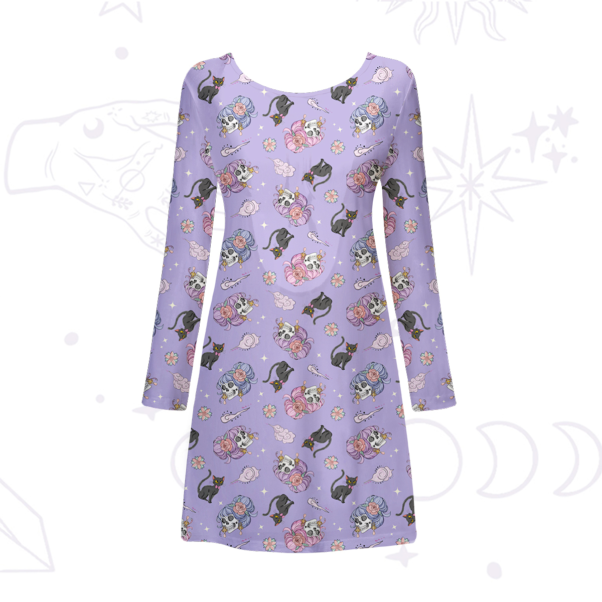 Purplehecate Magical Cat Skeleton Mom Beachwear Cover-Up Dress