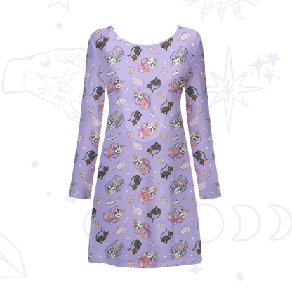 Purplehecate Magical Cat Skeleton Mom Beachwear Cover-Up Dress