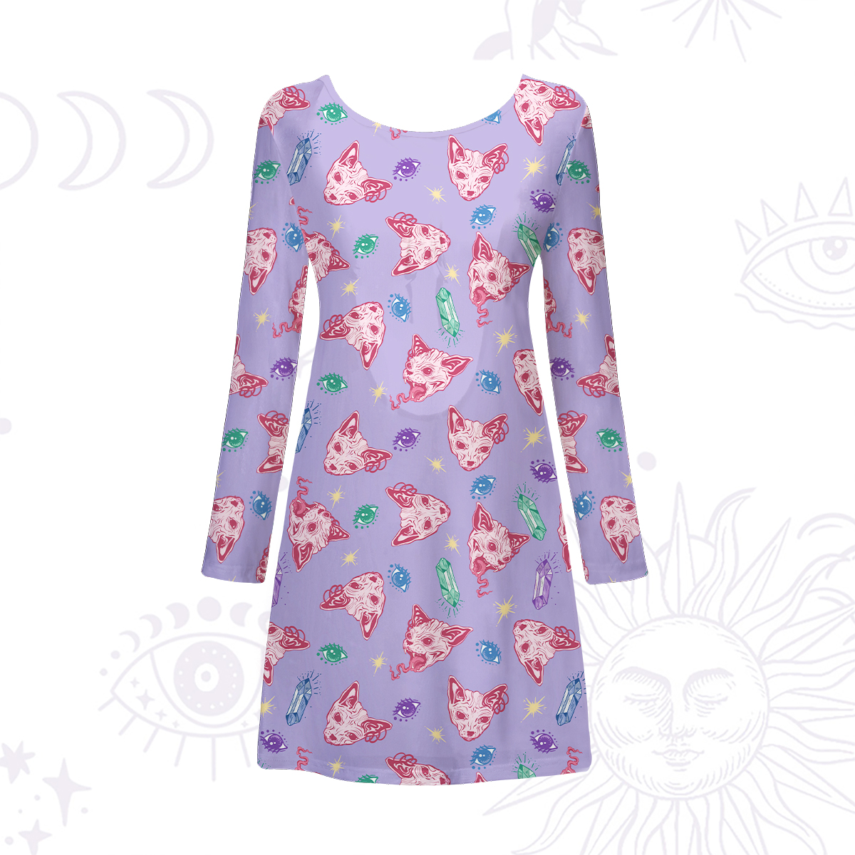 Purplehecate Crystal Cat Skull Beachwear Cover-Up Dress