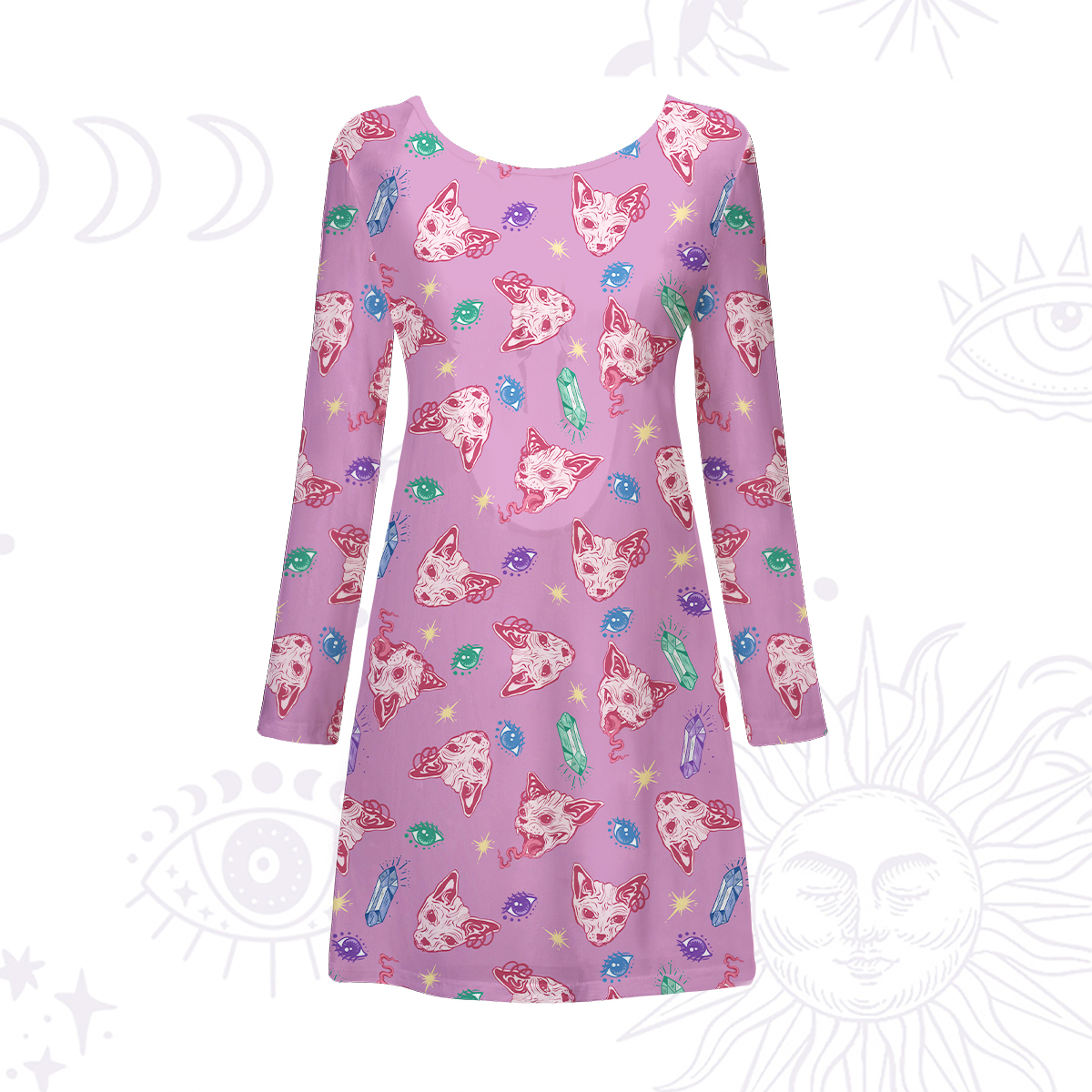 Purplehecate Crystal Cat Skull Beachwear Cover-Up Dress