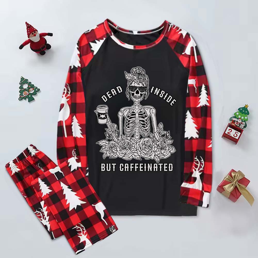 Purplehecate Dead Inside But Caffeinated Elk Christmas Pajamas