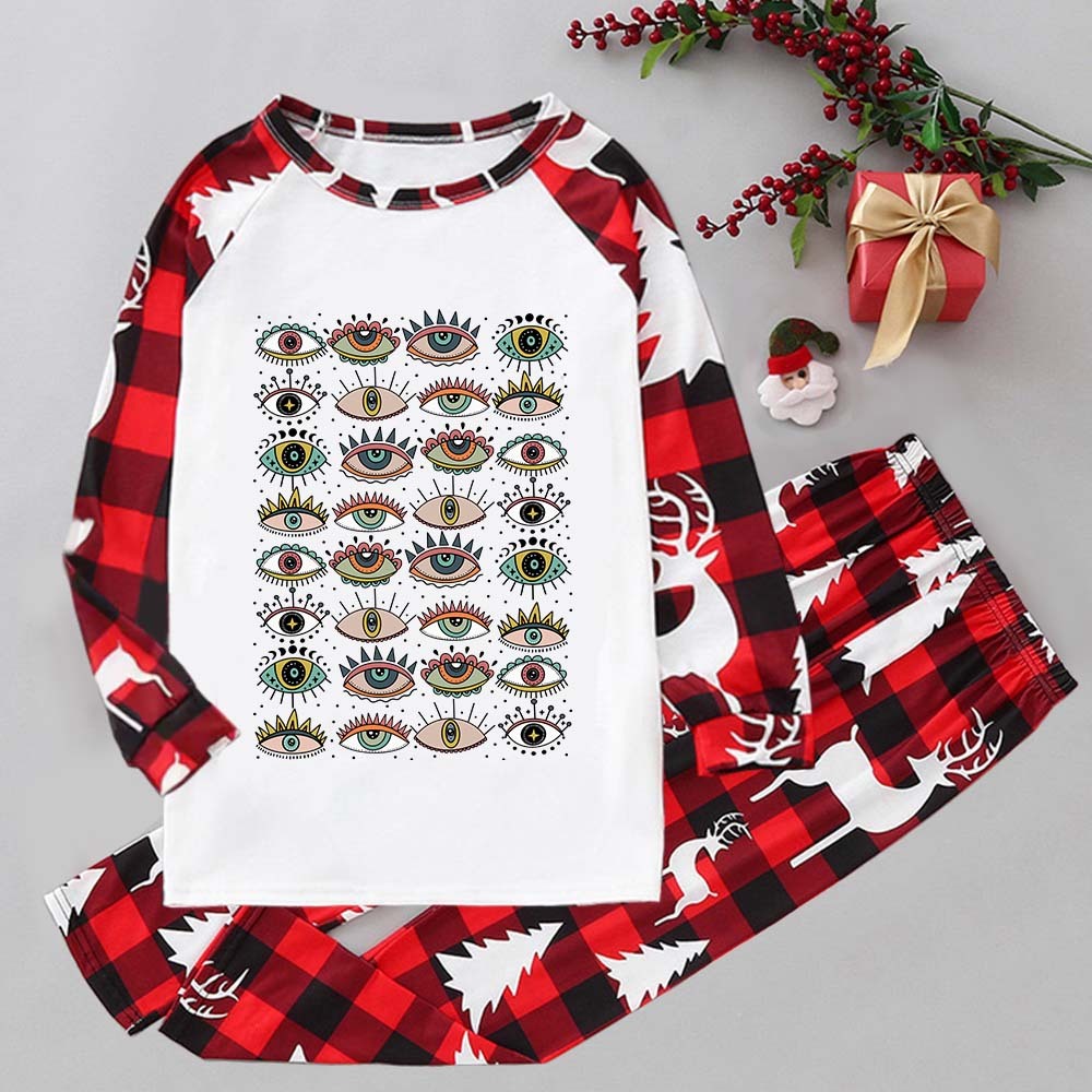 Purplehecate Evil Eye Pattern Elk Christmas Pajamas