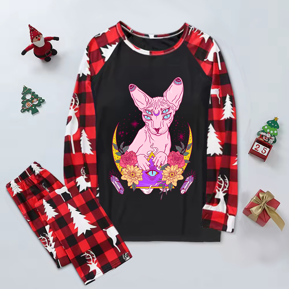 Purplehecate Moon Phase Cat Elk Christmas Pajamas