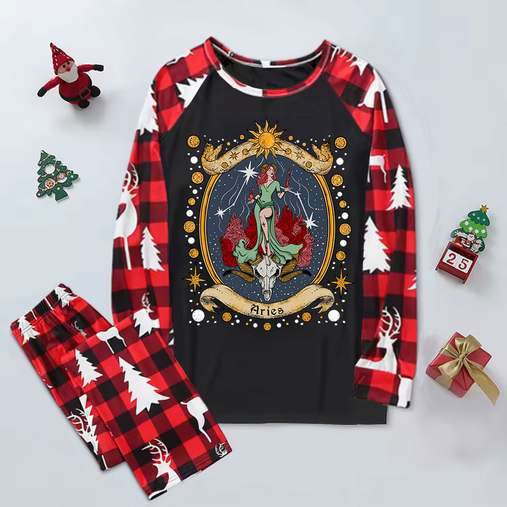 Purplehecate Celestial Aries Zodiac Elk Christmas Pajamas