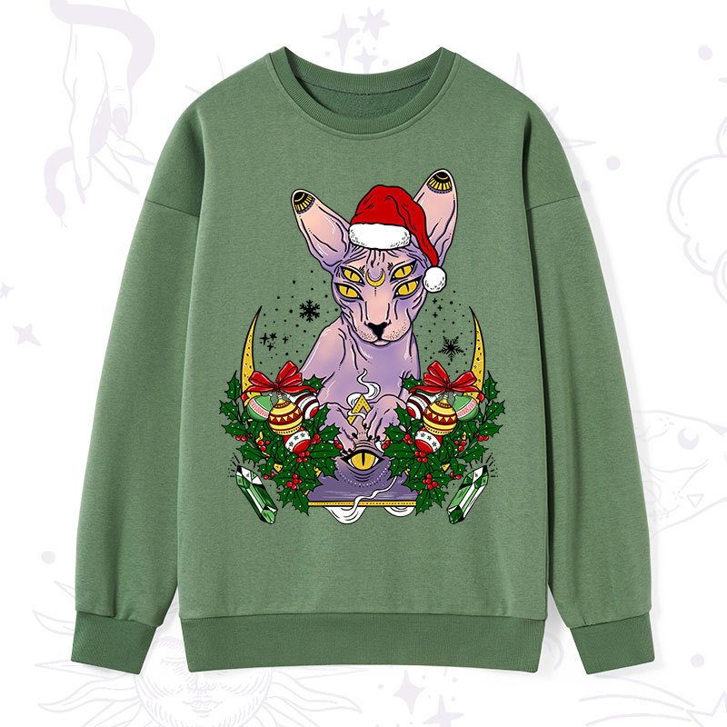 Purplehecate Christmas Moon Phase Cat Sweatshirt