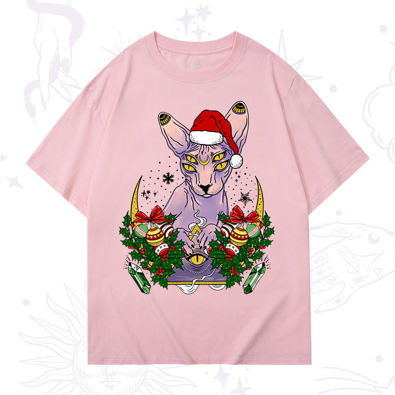Purplehecate Christmas Moon Phase Cat Washed T-Shirt