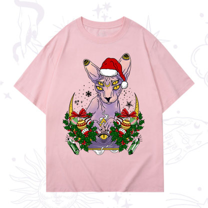 Purplehecate Christmas Moon Phase Cat Washed T-Shirt