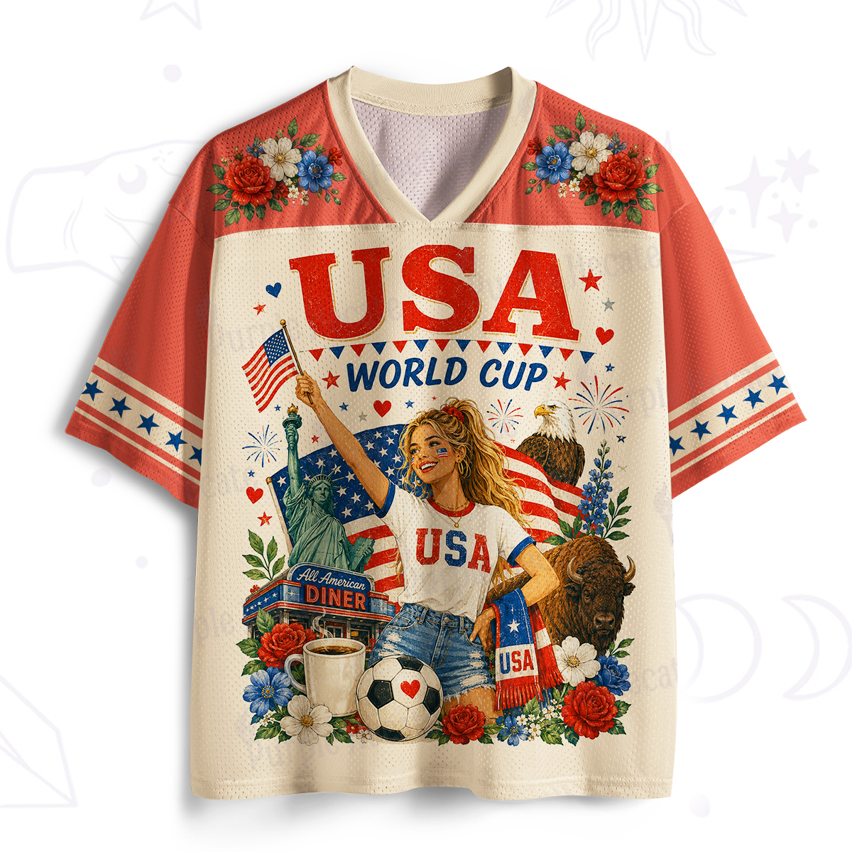 Purplehecate Floral USA Freedom Football Mesh Jersey