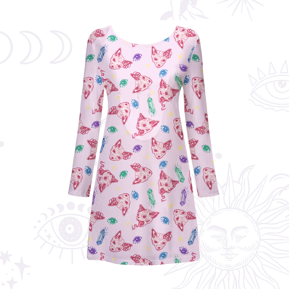 Purplehecate Crystal Cat Skull Beachwear Cover-Up Dress