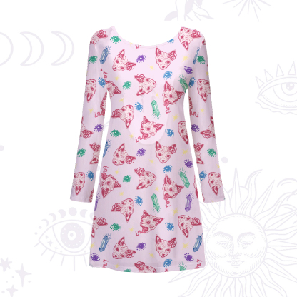 Purplehecate Crystal Cat Skull Beachwear Cover-Up Dress