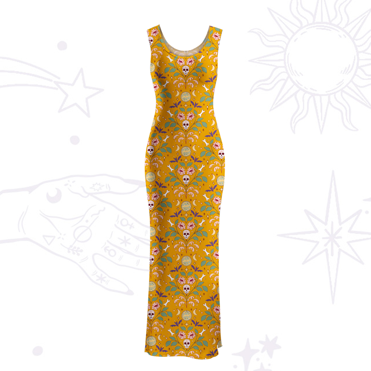 Purplehecate Gothic Floral Skeleton Maxi Tank Beachwear Dress