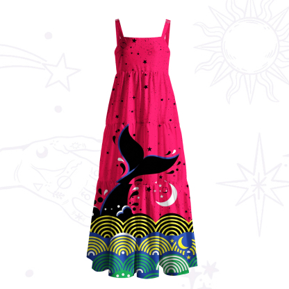Purplehecate Starglow Whale Wave Wide Straps Maxi Dress