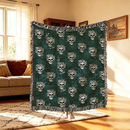Purplehecate Rose Skull Woven Tapestry Blanket