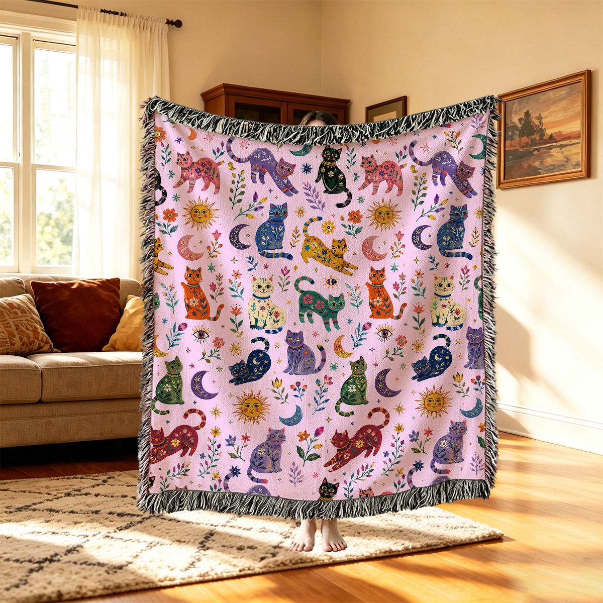 Purplehecate Rainbow Magic Cats Woven Tapestry Blanket