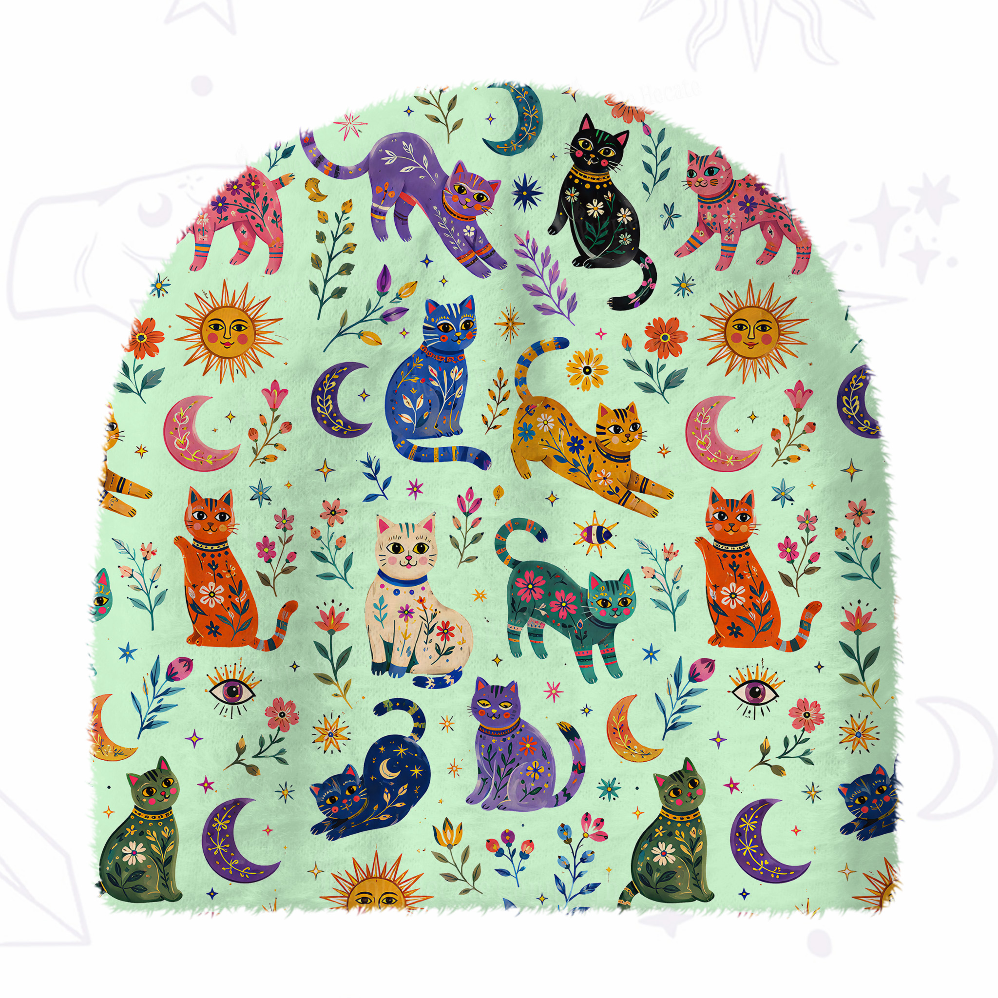 Purplehecate Rainbow Magic Cats Fuzzy Knit Beanie